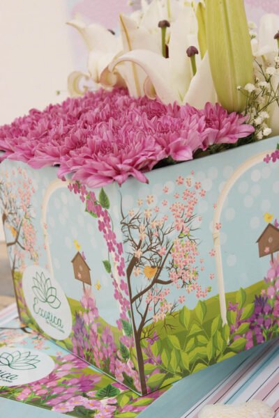 Box Arrangements Cube Box Of Purple Daisy & White Oriental Lily