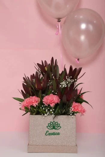 Box Arrangements Cube Box of Sunset Safari & Baby Pink Carnations