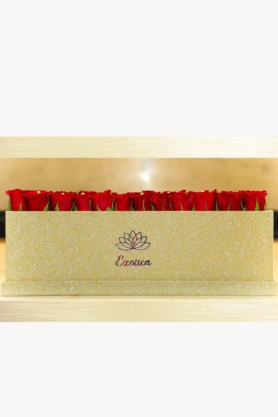 Box Arrangements Golden Gliter Box of Red Roses & Golden pearl