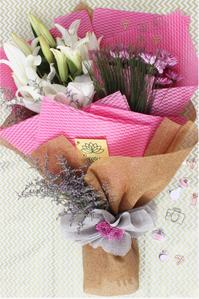 Fresh Flowers White Oriental, Pink Daisy & Limonium