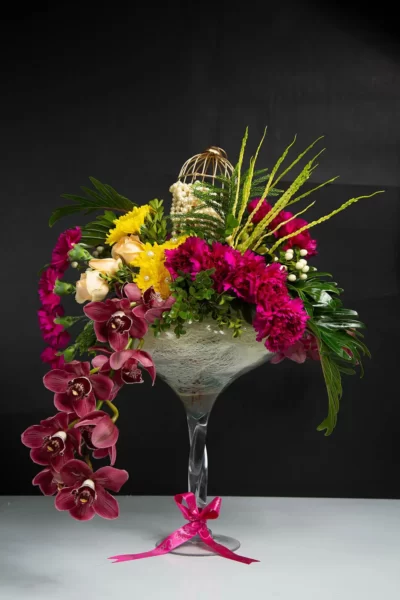 Glass Vase Arrangements Glass Vase of Cymbidium, Roses, Daisy, Carnations