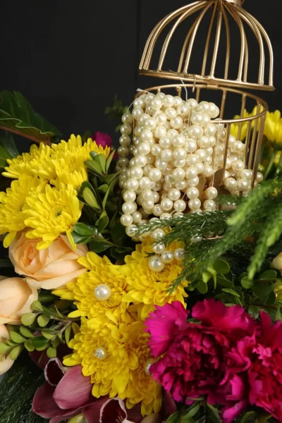 Glass Vase Arrangements Glass Vase of Cymbidium, Roses, Daisy, Carnations