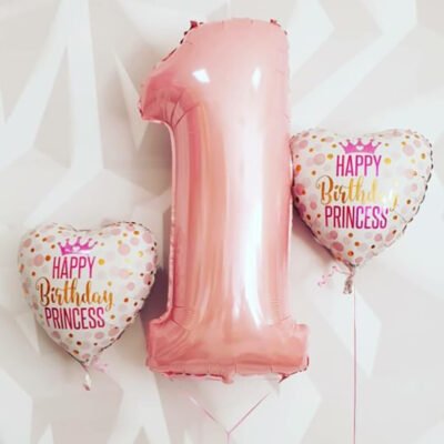 Balloon Bunches Number 1 foil balloon & Glitter Birthday Princess Balloons