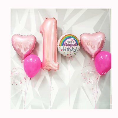 Balloon Bunches Number 1 Foiled balloon, Confetti, Latex, Magical Rainbow & Heart Balloons