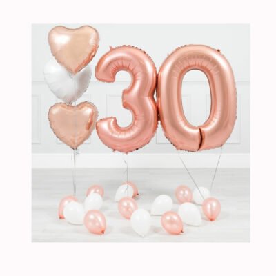 Balloon Bunches Number 30 & 3 Heart Shape Balloons
