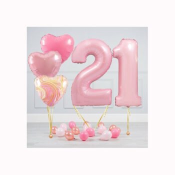 Balloon Bunches Number 21 & 3 Heart Shape Balloons