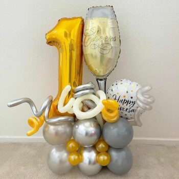 Anniversary Number 1 Foil Balloon, Anniversary, Champagne Glass & Latex Balloons