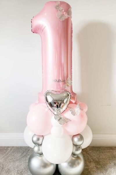 Balloon Arrangements Balloon Bunch Of Pastel Pink Number – 1 with Latex Balloon