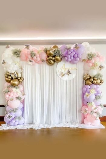 Balloon Arrangements Balloon Structure Of Pink, Lilac, White, Golden Latex With Butterfly
