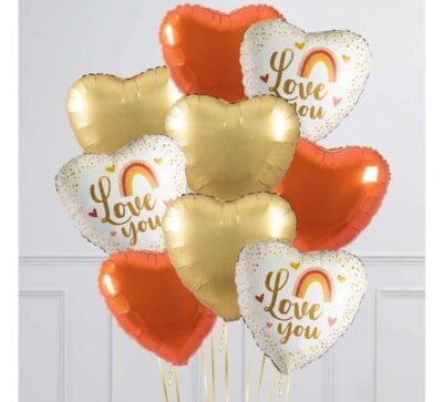Balloon Arrangements Balloon Bunch Of Cream & Orange Heart With Text