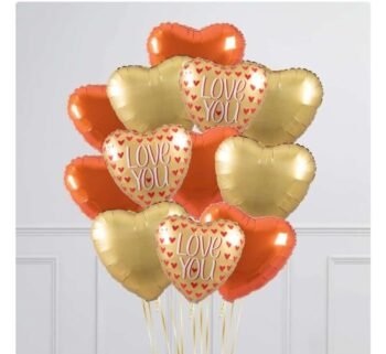 Balloon Arrangements Balloon Bunch Of Cream & Orange Heart With Love You Ballooons