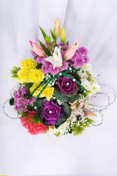 Box Arrangements Flower Arrangement Of  Light Pink & Lemon Carnation With Brassica