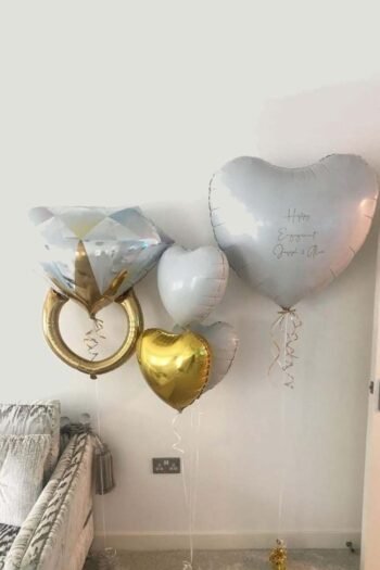 Anniversary Balloon Bunch of Hearts With Engagement Ring
