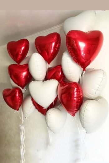Balloon Arrangements Balloon Bunch Of White & Red Heart