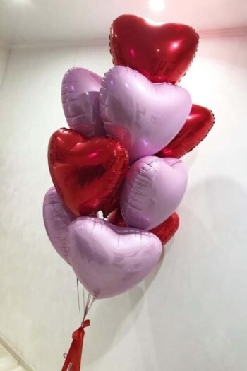 Balloon Arrangements Balloon Bunch Of Lilac & Red Heart