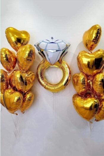 Anniversary Balloon Bunch Of Gold Heart With Wedding Ring