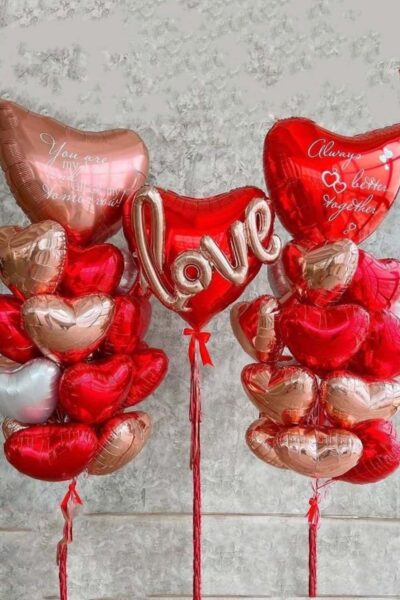 Balloon Arrangements Balloon Bunch Of Big Heart & Small Hearts With LOVE Balloon