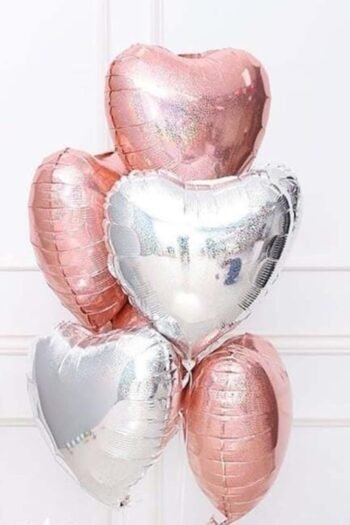 Balloon Arrangements Balloon Bunch Of Rose Gold Heart & Silver Heart