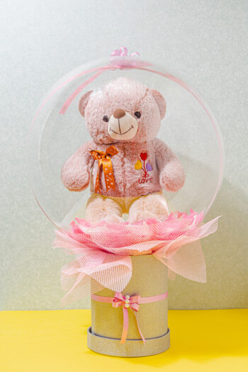 Balloon Arrangements Balloon Arrangement Of Clear With Teddy In Round Box