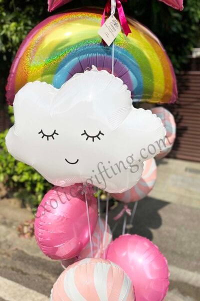 Balloon Arrangements Balloon Bunch Of Bubble Gum With Round & Cloud For Daughter’s Day