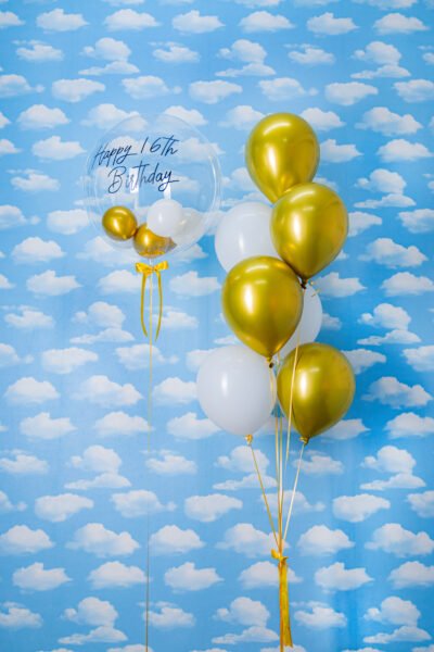 Balloon Arrangements Balloon Bunch Of Gold & White Latex with clear