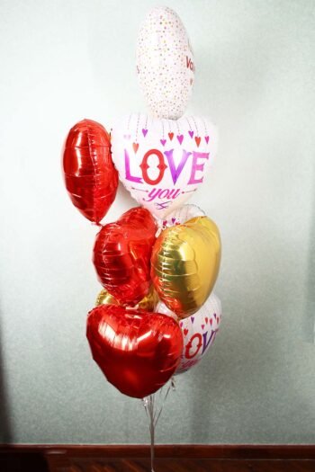 Balloon Arrangements Balloon Baunch Of Valentine’s Hearts With Red & Gold Hearts