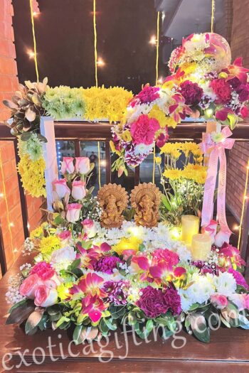 Box Arrangements Flower Arrangement of Orchids With Multycolor Flowers
