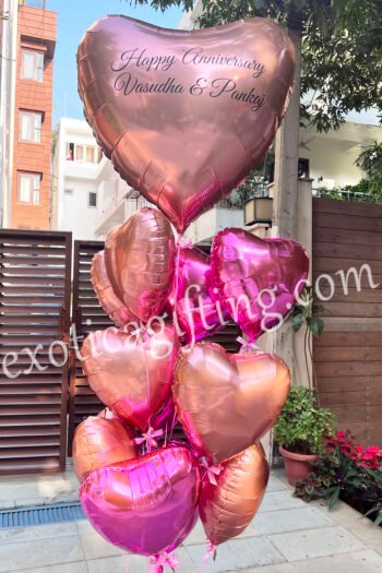 Anniversary Balloon Bunch of Rose Gold & Fuxia Hearts For Anniversary