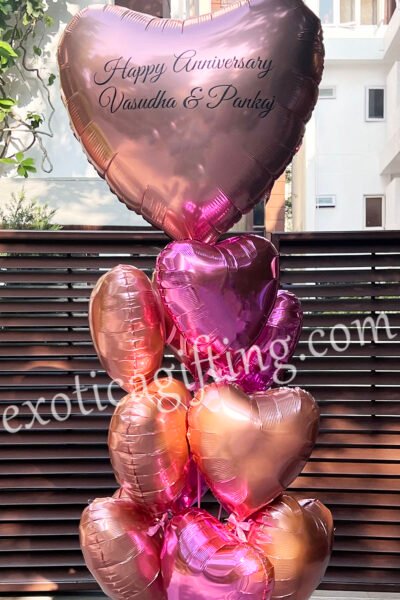 Anniversary Balloon Bunch of Rose Gold & Fuxia Hearts For Anniversary
