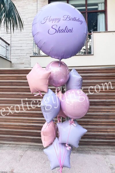 Balloon Arrangements Balloon Bunch of Matte Lilac & Pink With Pastel Pink Globe