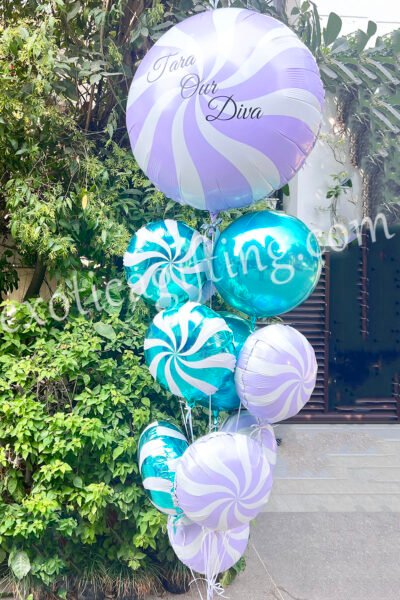 Balloon Arrangements Balloon Bunch of Swirly Candy With Tiffany Globe