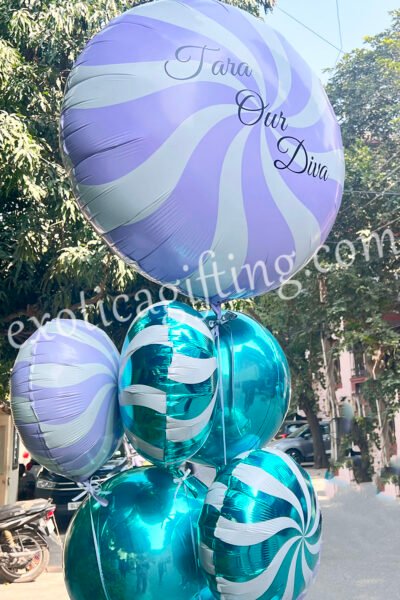 Balloon Arrangements Balloon Bunch of Swirly Candy With Tiffany Globe