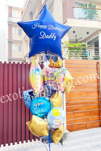 Balloon Arrangements Balloon Bunch of Blue Star With Opal Birthday & Opal Party Hat