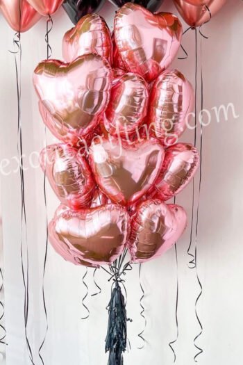 Balloon Arrangements Balloon Bunch Of Rose Gold Hearts