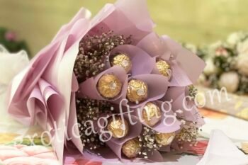 Fresh Flowers Hand Bunch Of Ferrero Rocher With Gypso