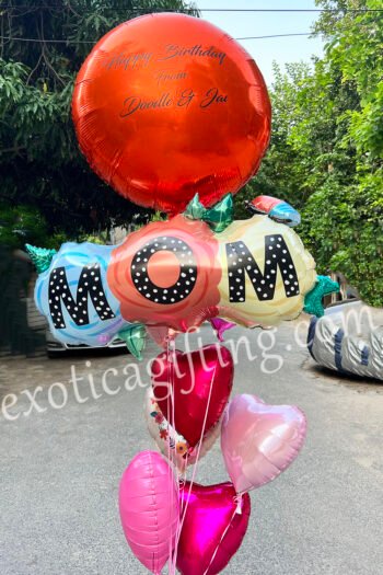 Balloon Arrangements Balloon Bunch Of Big Round & Small Hearts With “MOM”