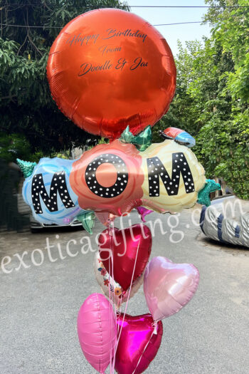 Balloon Arrangements Balloon Bunch Of Big Round & Small Hearts With “MOM”
