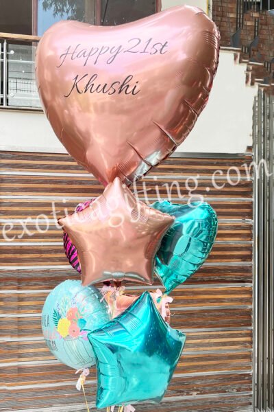 Balloon Arrangements Balloon Bunch of Rose Gold Heart With Tiffany Star