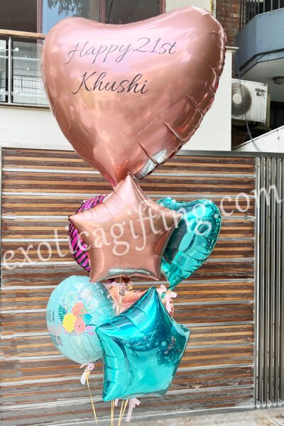Balloon Arrangements Balloon Bunch of Rose Gold Heart With Tiffany Star