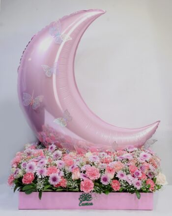 Balloons Luxury Daisy & Carnations Flower Box with Big Moon-Shaped Balloon